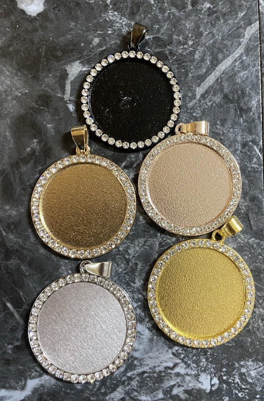 Round Bling Photo Dog Tag Necklace - Family First Designs LLC