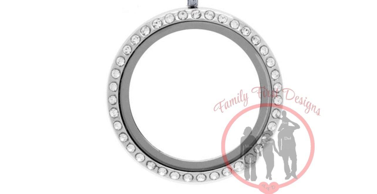 Photo Floating Glass Locket With Crystals - Family First Designs LLC