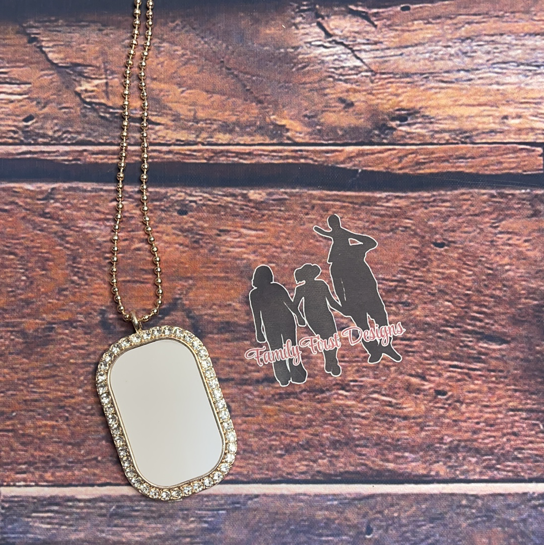 Rhinestone Photo Dog Tag Necklace - Family First Designs LLC