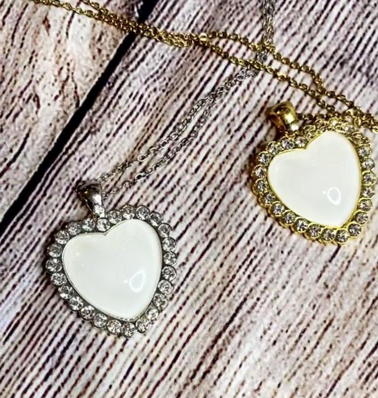 Photo 3D Bling Crystal Heart Rhinestone Necklace - Family First Designs LLC