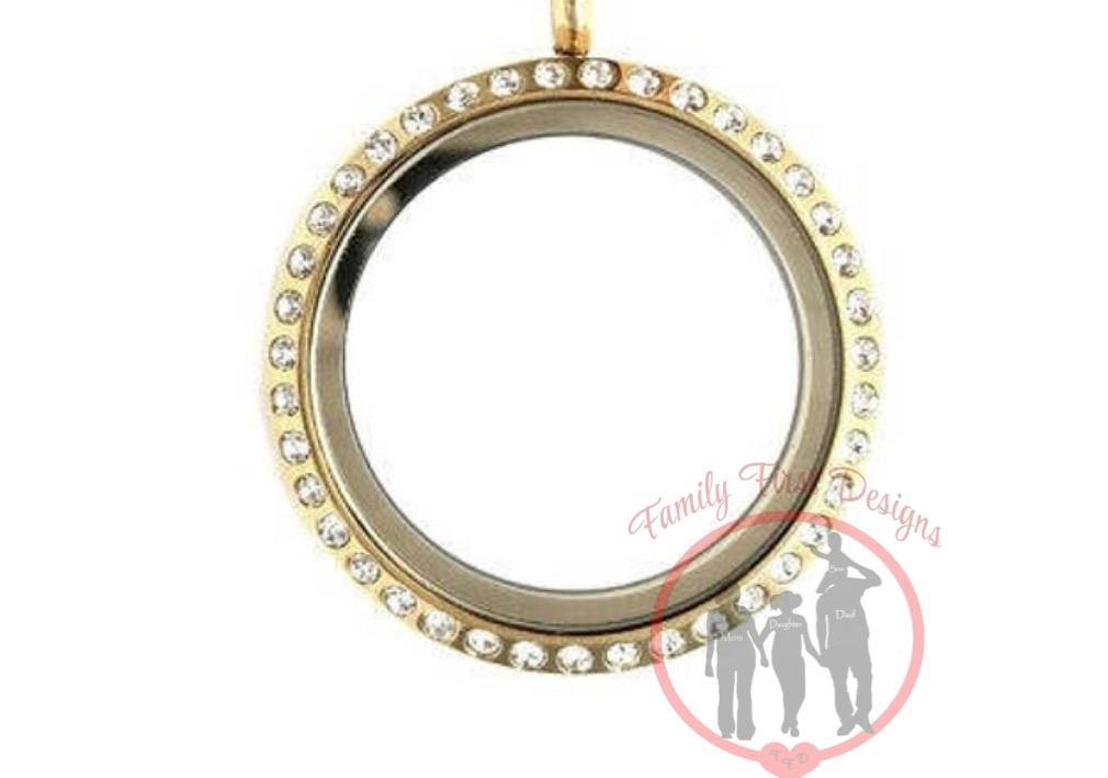 Photo Floating Glass Locket With Crystals - Family First Designs LLC