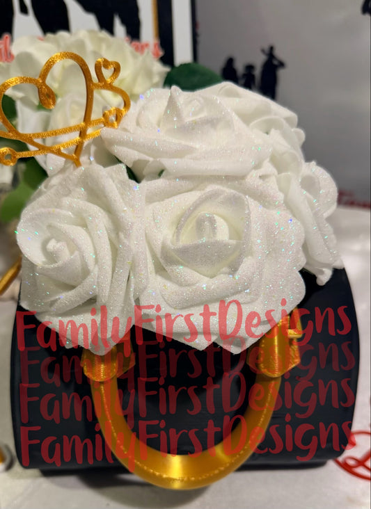 Duffel Style Luxury Basket with Glitter Roses