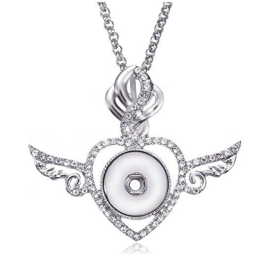 Bling Snap Heart Angel Wing Necklace - Family First Designs LLC