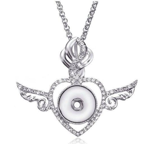 Bling Snap Heart Angel Wing Necklace - Family First Designs LLC