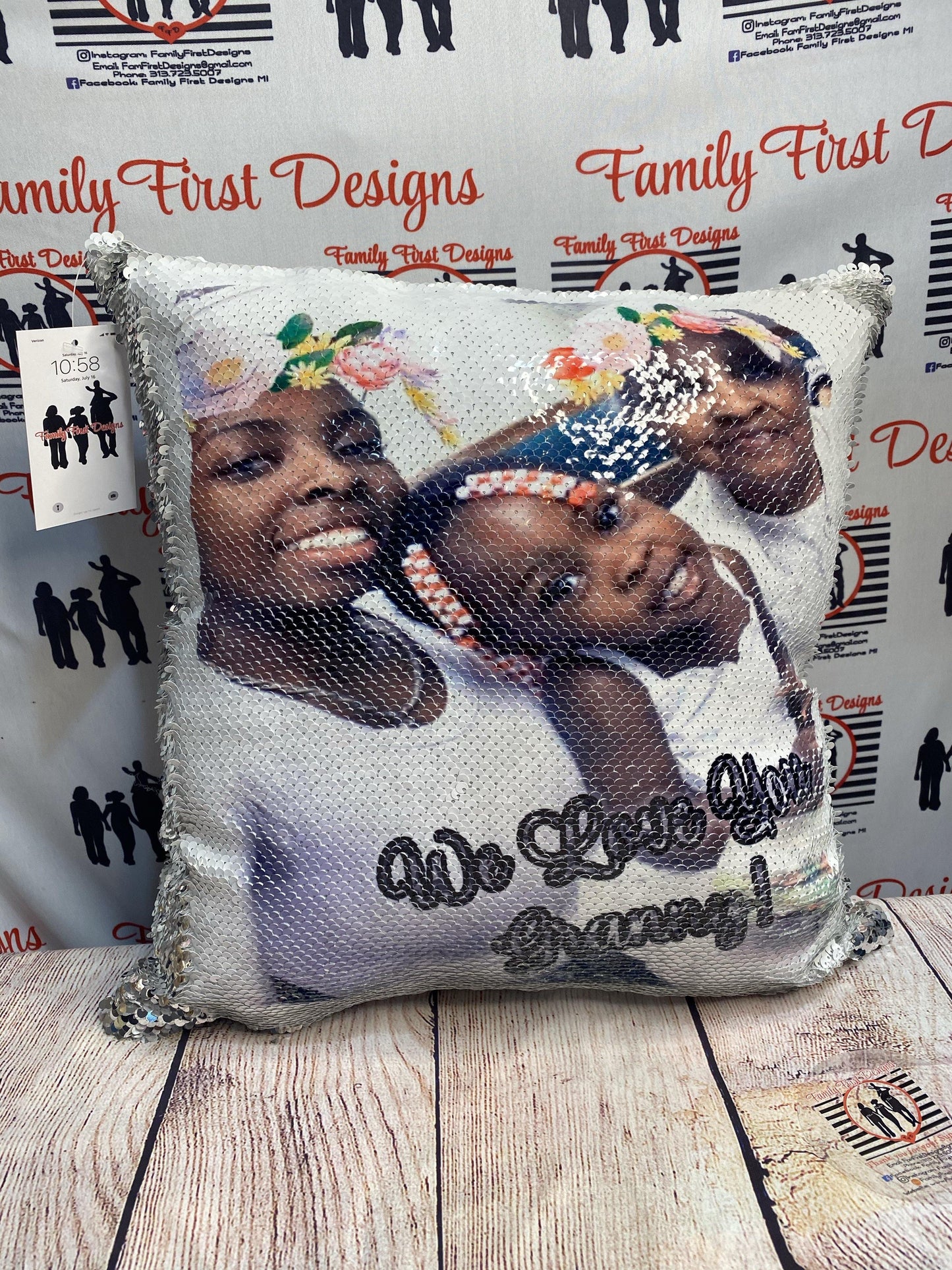 Custom Sequin Pillows - Family First Designs LLC