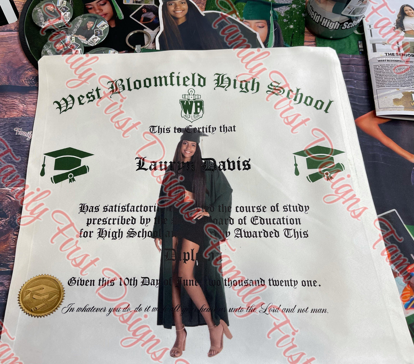 Custom Diploma Pillow - Family First Designs LLC