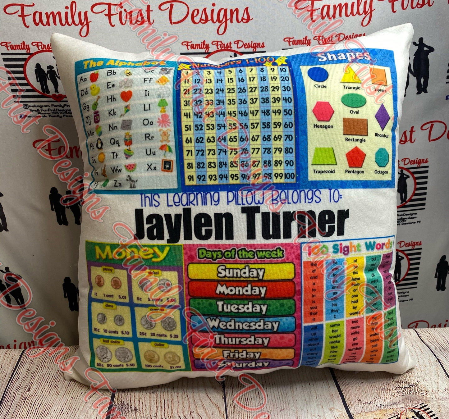 Custom Learning Pillow - Family First Designs LLC