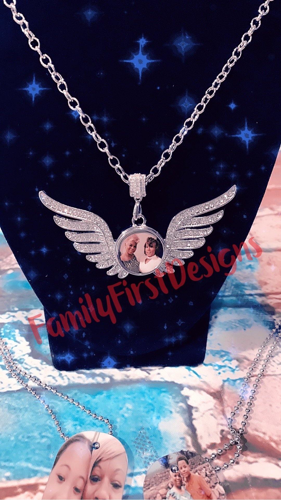 Small Angel Wing Photo Snap Necklace - Family First Designs LLC