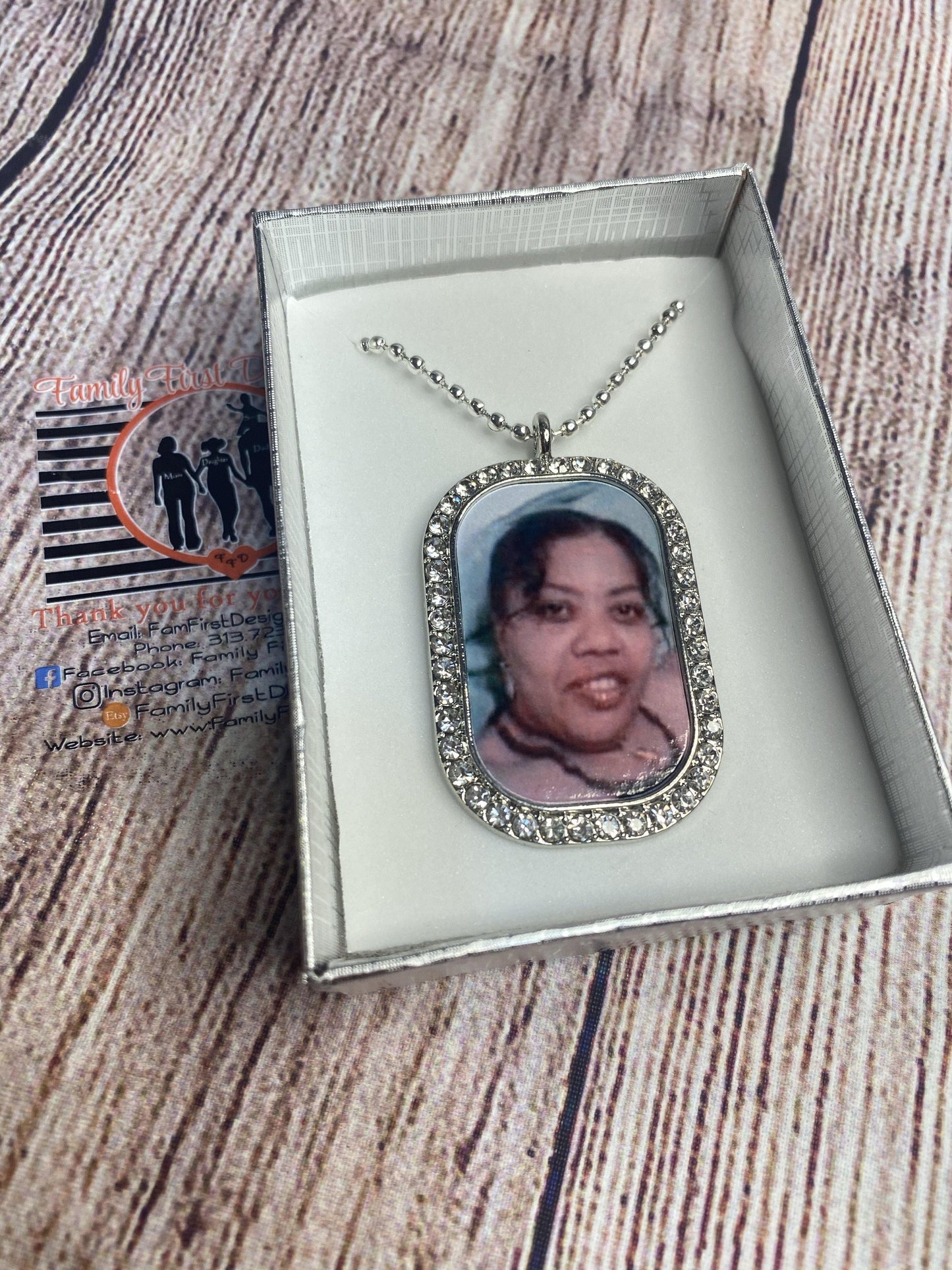Rhinestone Photo Dog Tag Necklace - Family First Designs LLC