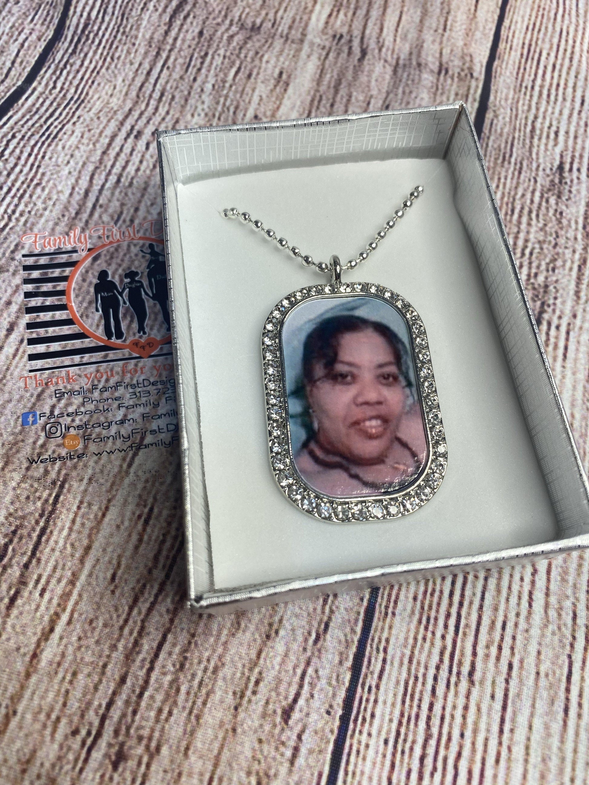 Rhinestone Photo Dog Tag Necklace - Family First Designs LLC