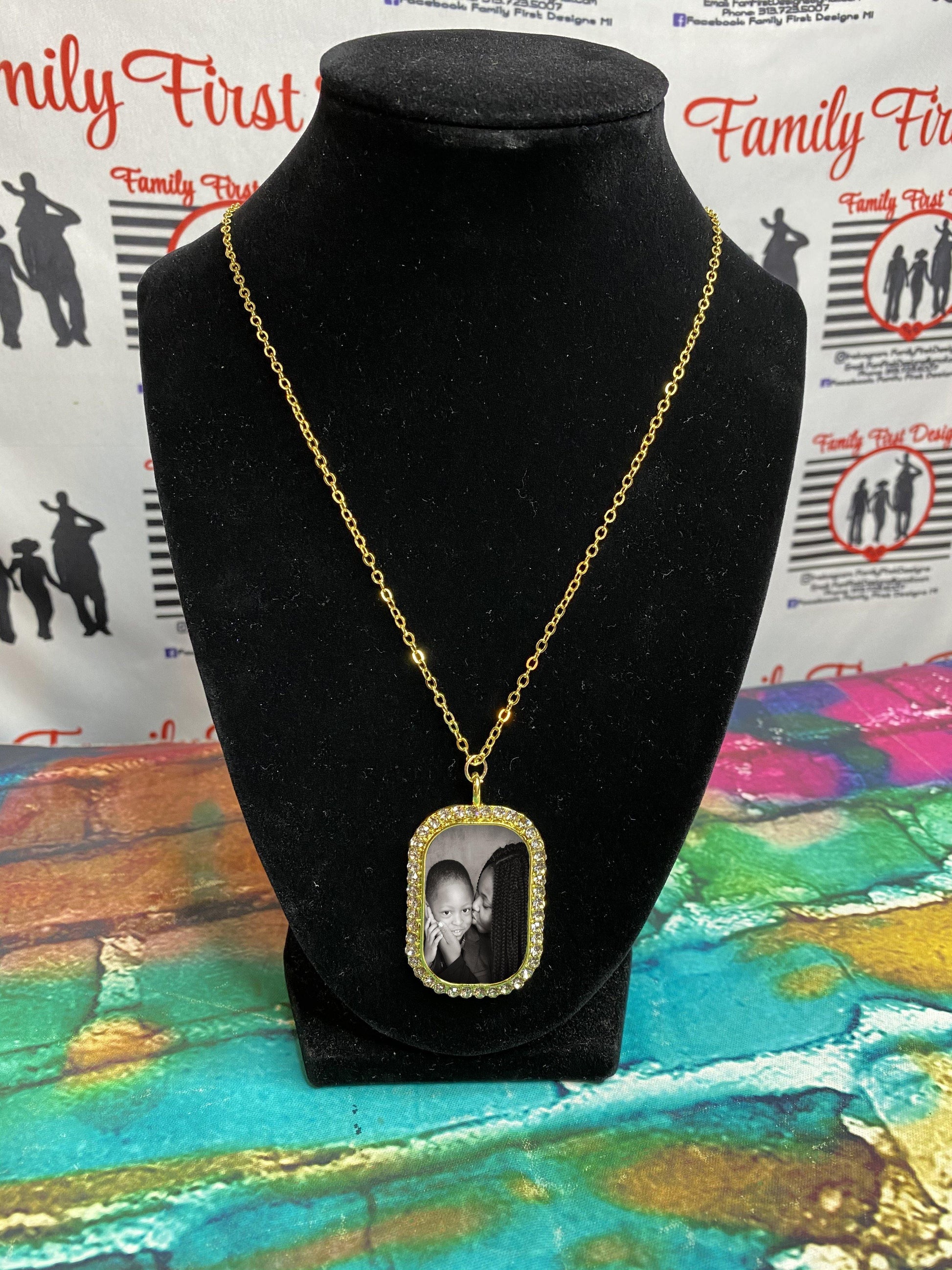 Rhinestone Photo Dog Tag Necklace - Family First Designs LLC