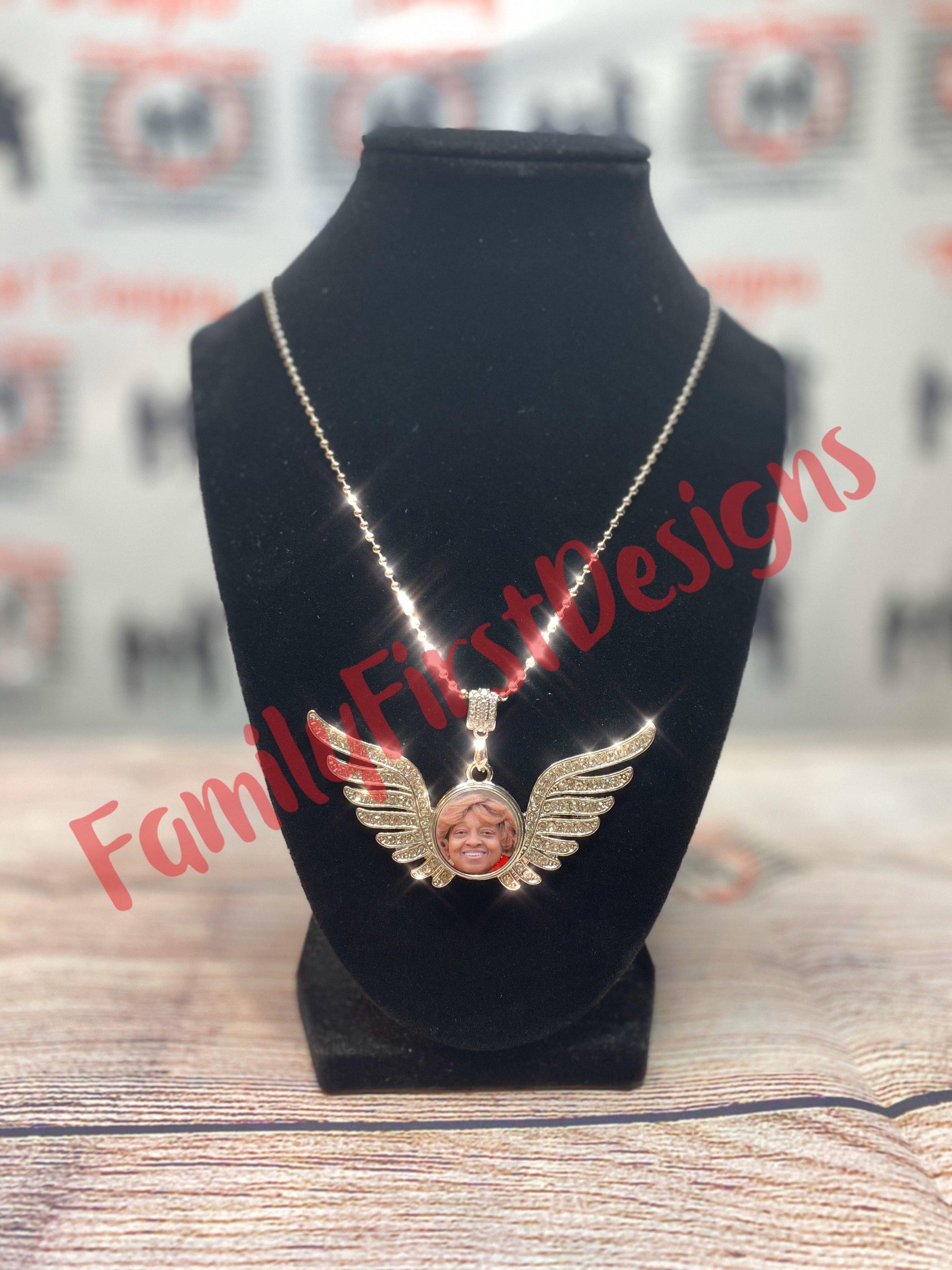 Small Angel Wing Photo Snap Necklace - Family First Designs LLC