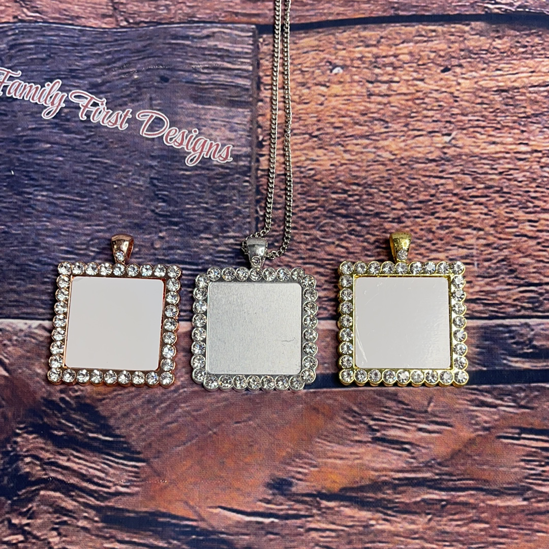 Bling Square Photo Necklace - Family First Designs LLC