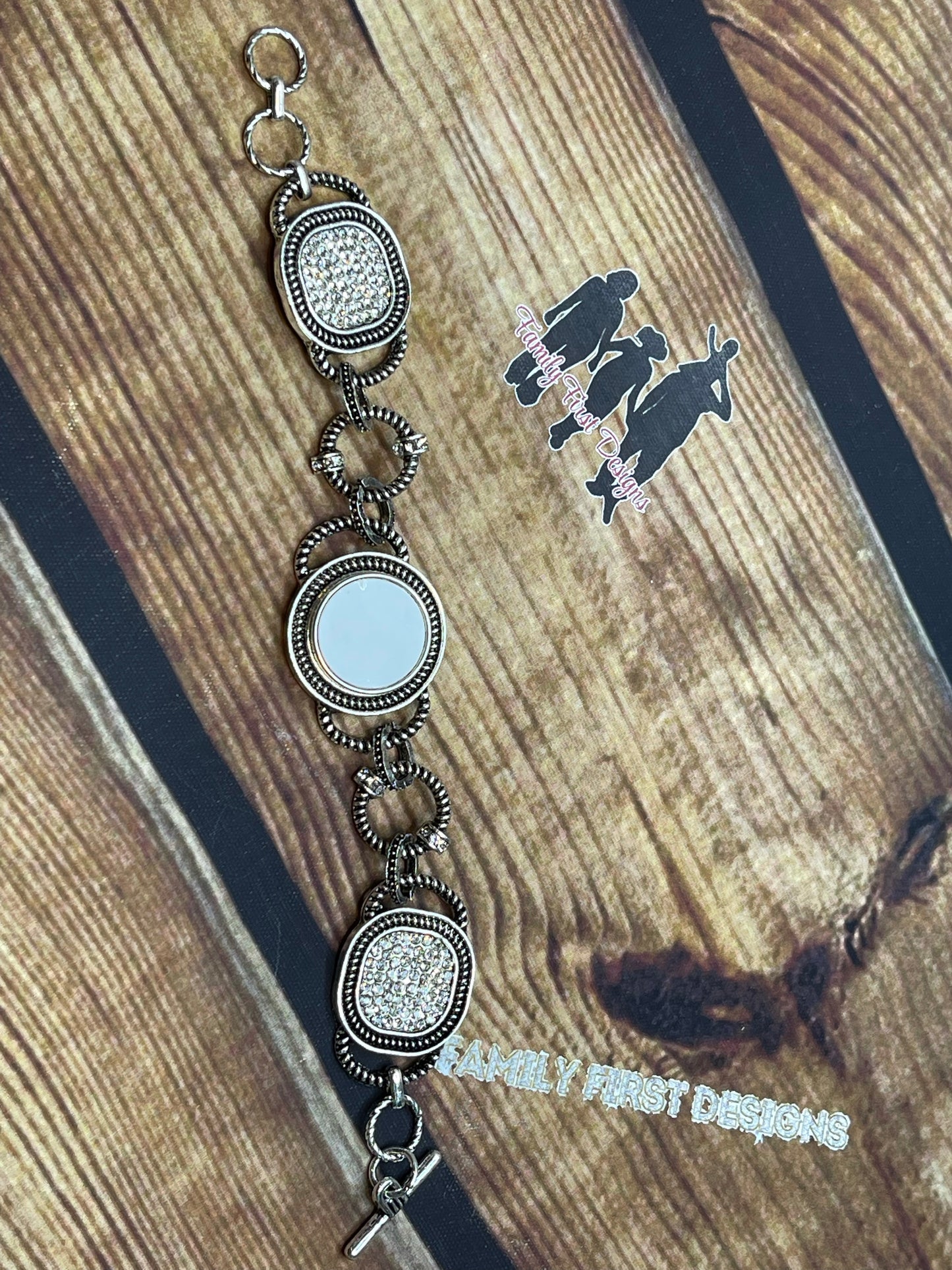 Silver Bling Photo Rhinestone Toggle Bracelet