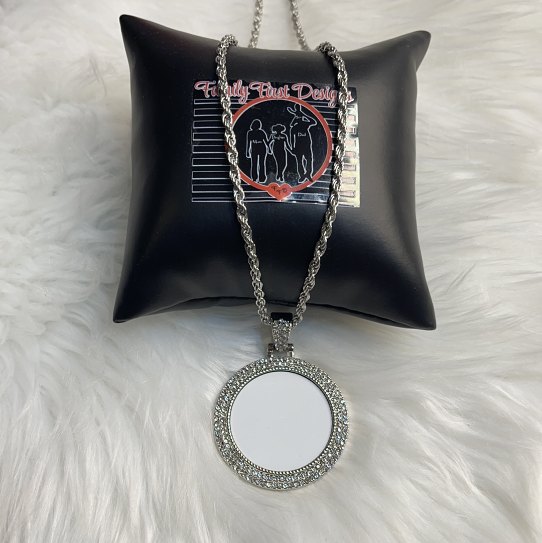 Double Row Bling Photo Medallion Necklace ✨ - Family First Designs LLC