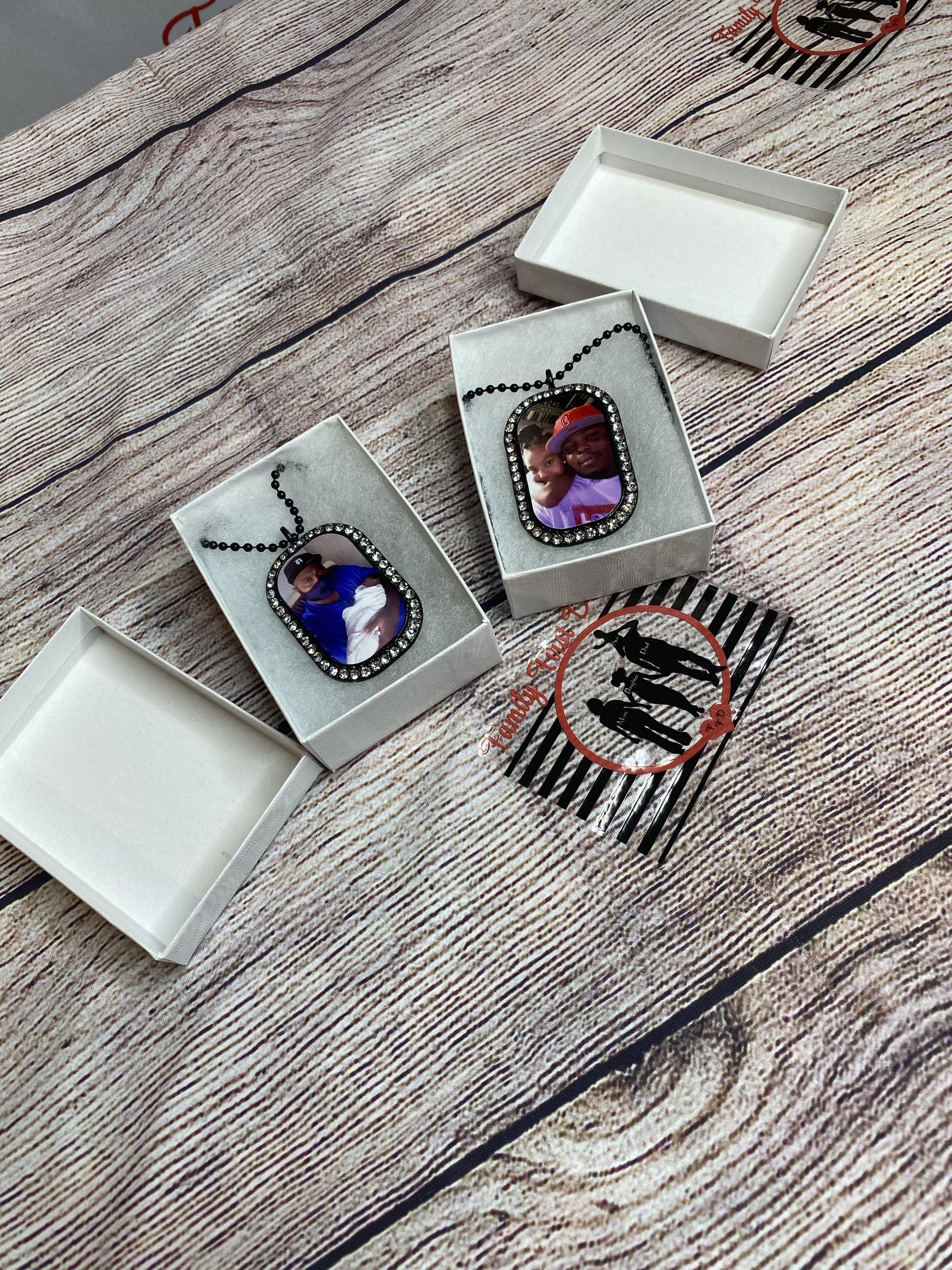 Rhinestone Photo Dog Tag Necklace - Family First Designs LLC