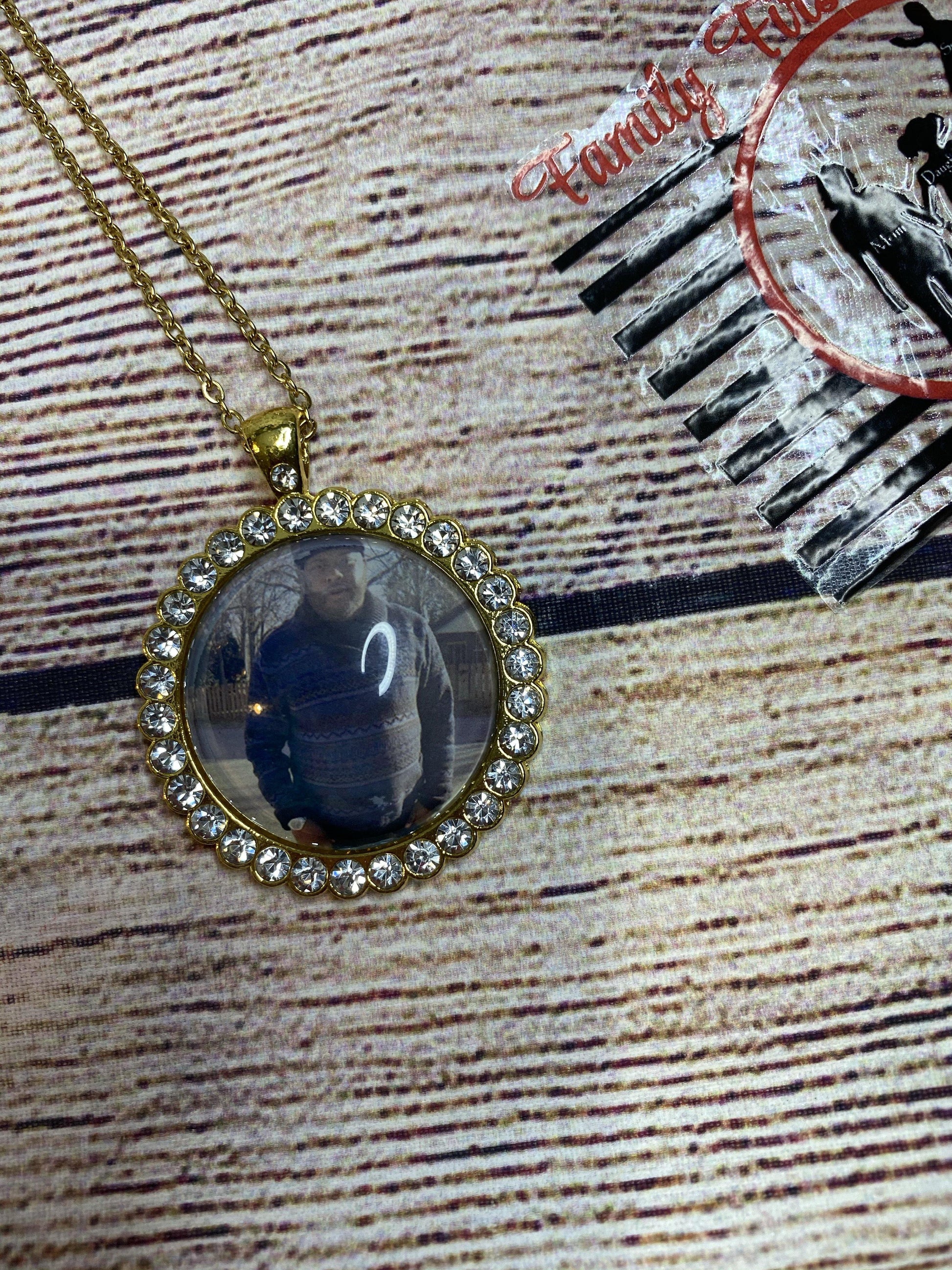 Round Bling Photo Dog Tag Necklace - Family First Designs LLC
