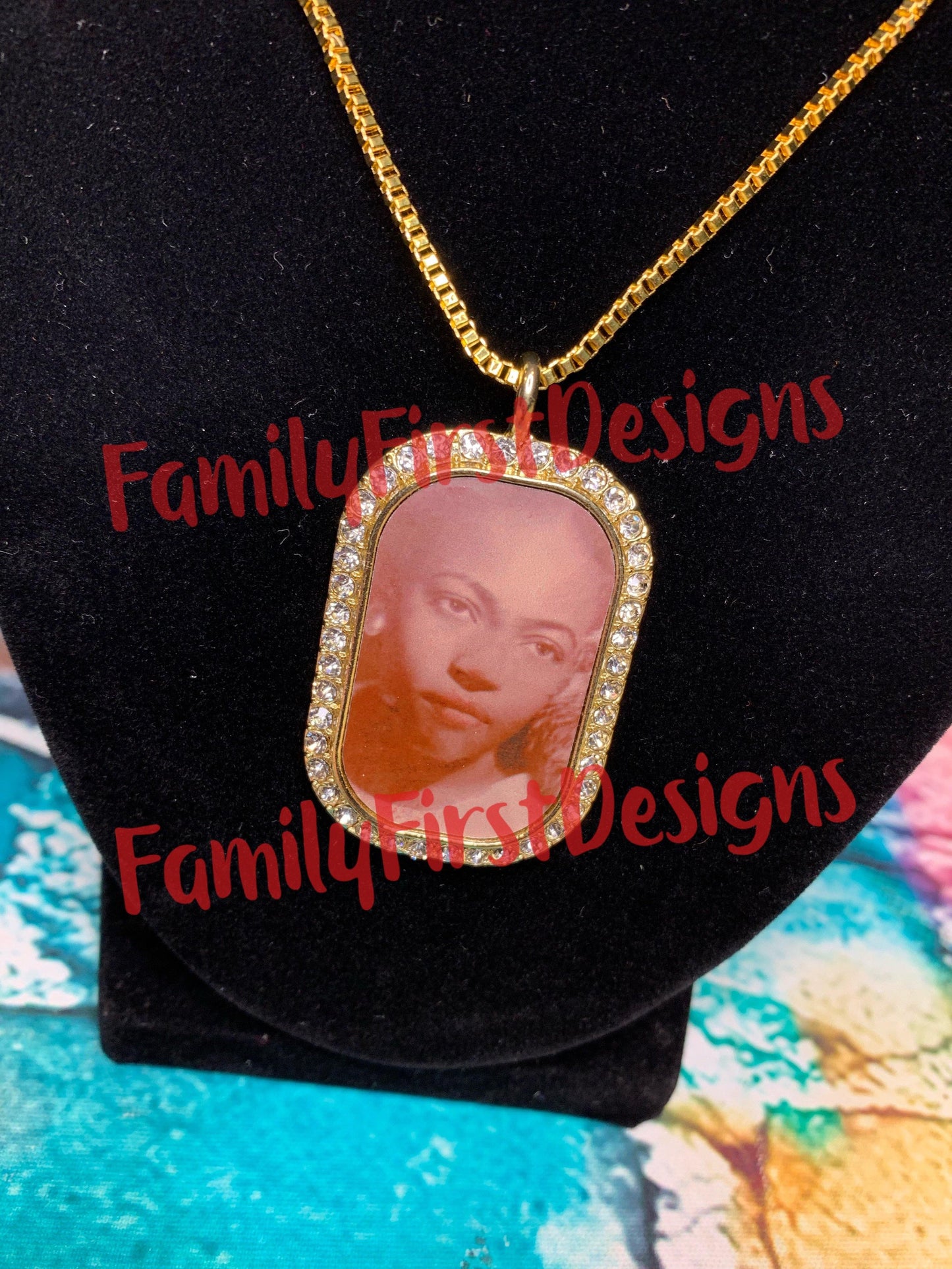 Rhinestone Photo Dog Tag Necklace - Family First Designs LLC