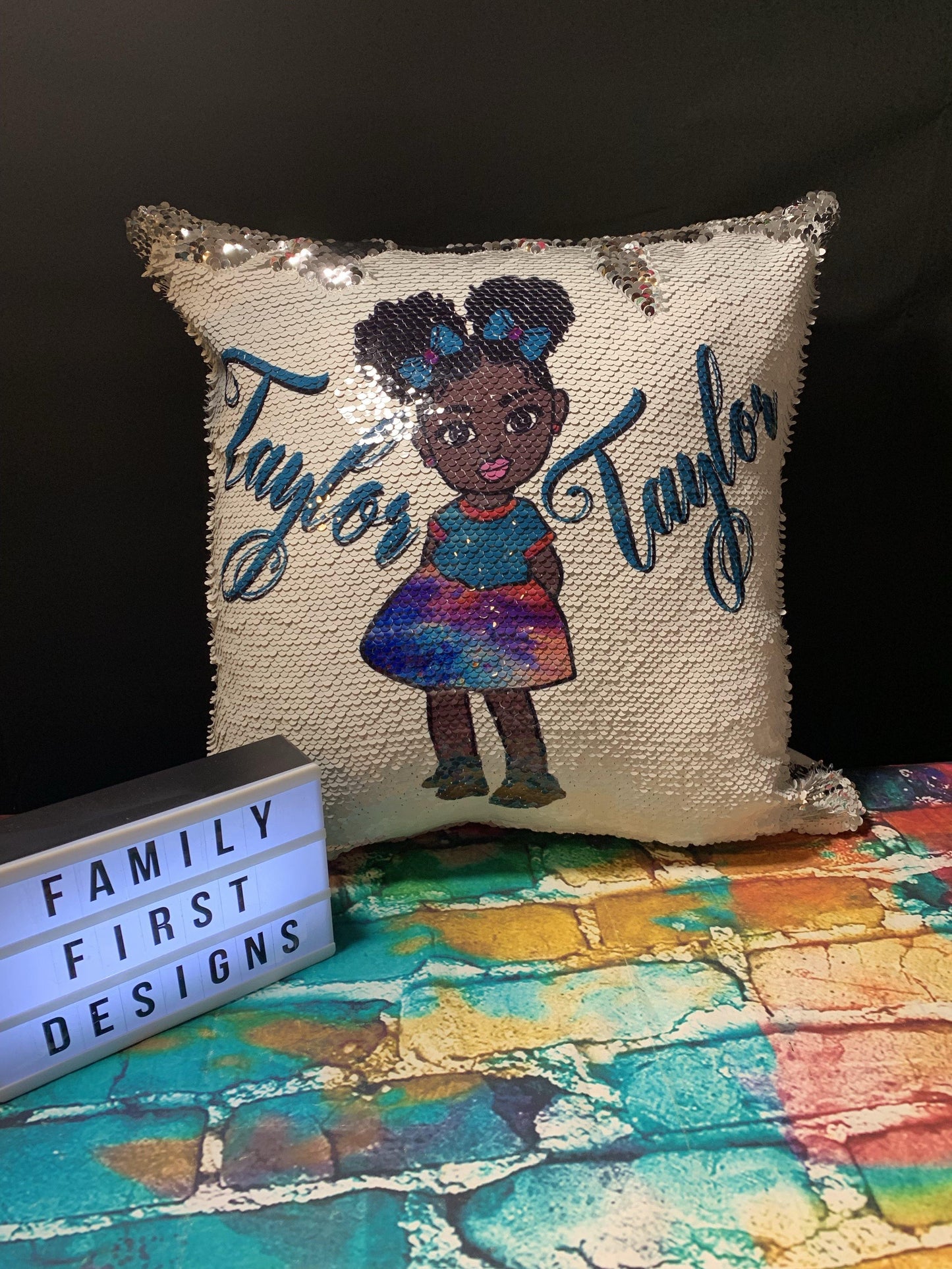 Custom Sequin Pillows - Family First Designs LLC