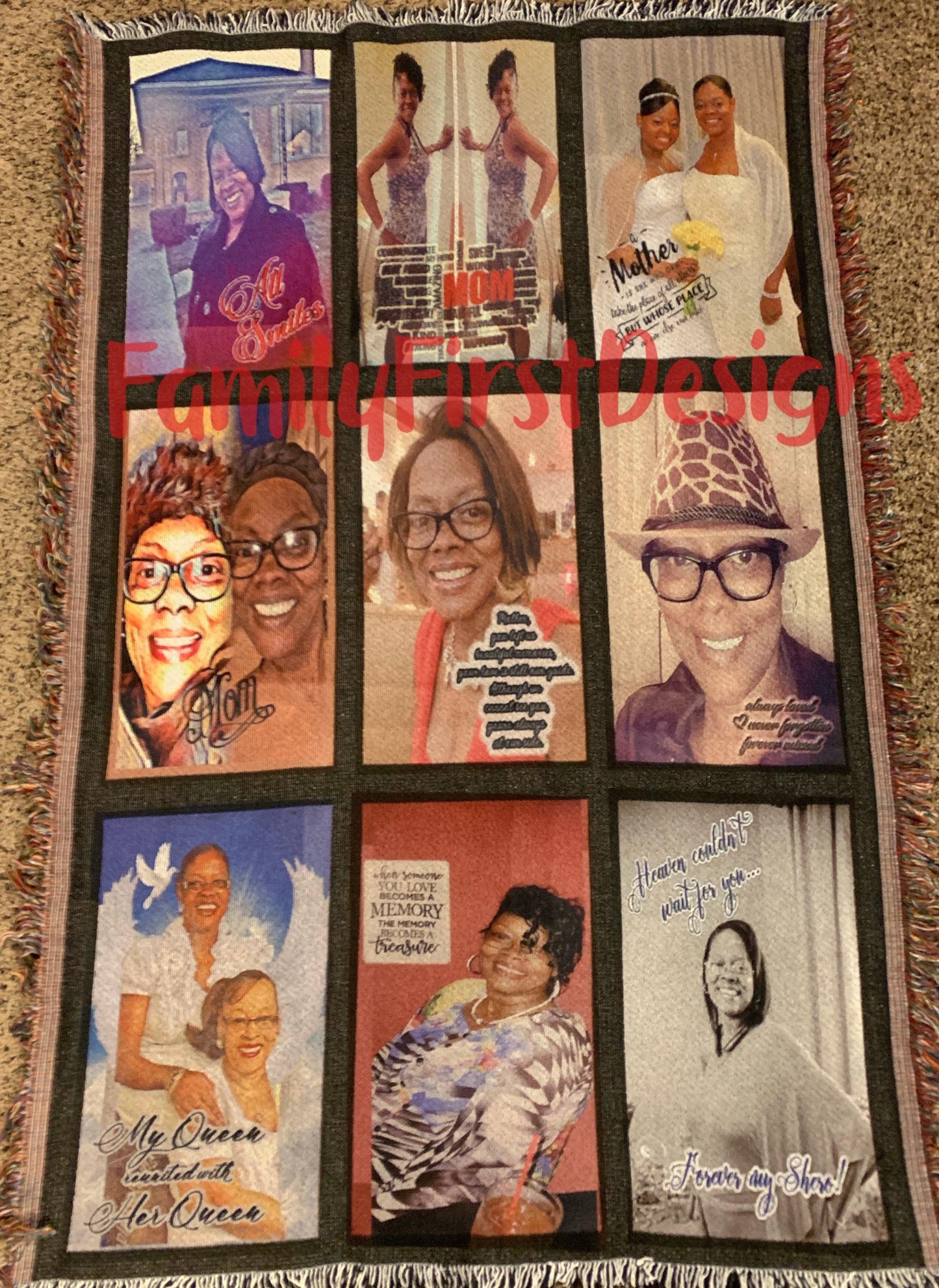 Custom 9 Panel Throw Blanket - Family First Designs LLC