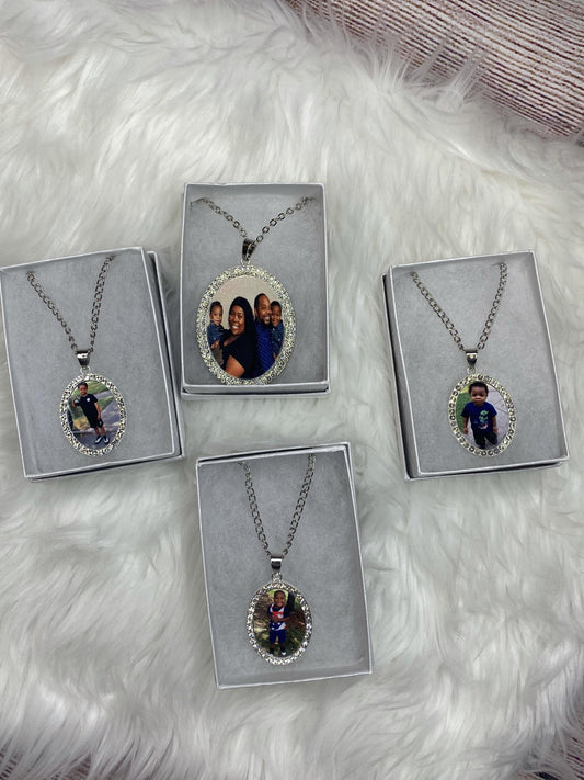 Bling Oval Photo Dog Tag Necklace - Family First Designs LLC