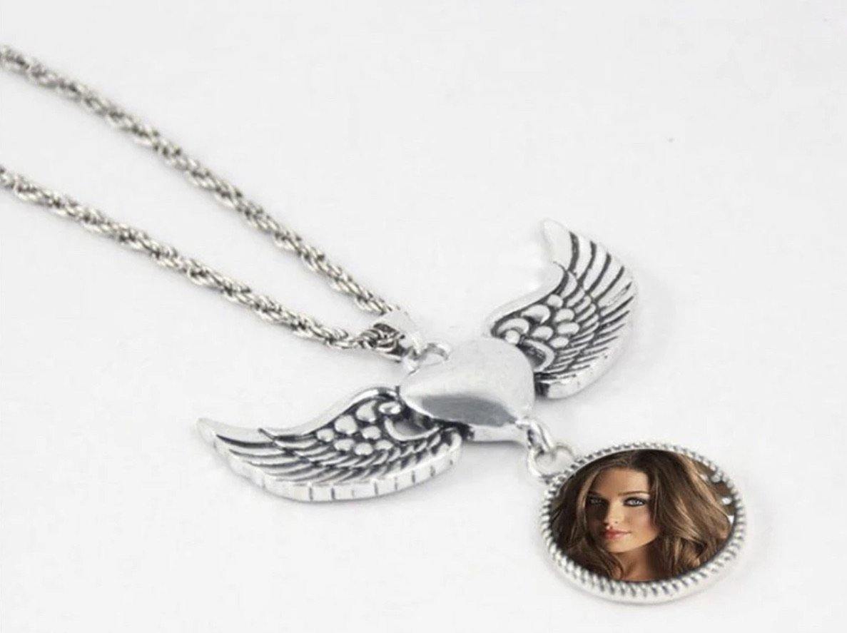 Angel Wing Photo Snap Necklace with 15” Chain - Family First Designs LLC