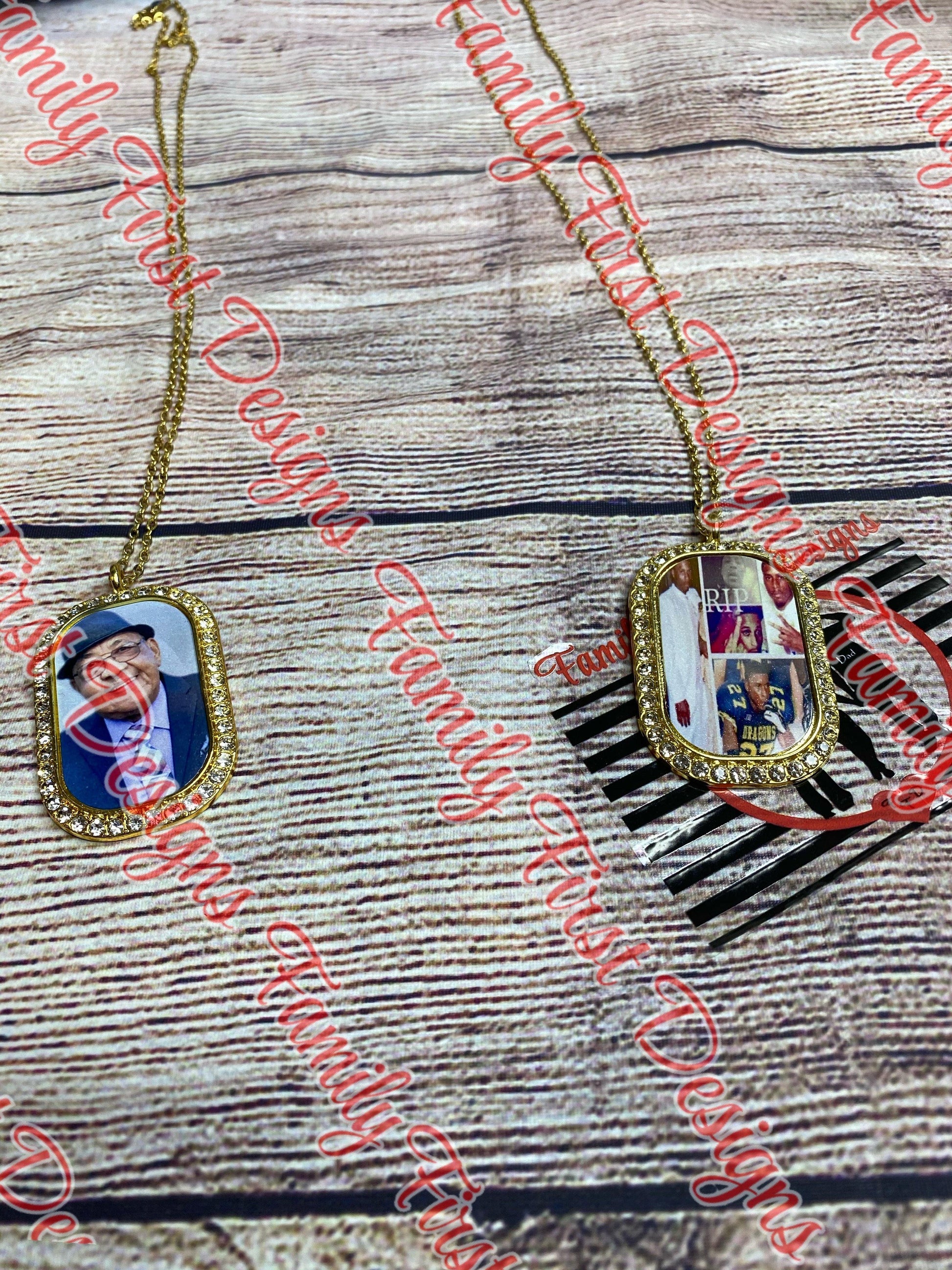 Rhinestone Photo Dog Tag Necklace - Family First Designs LLC