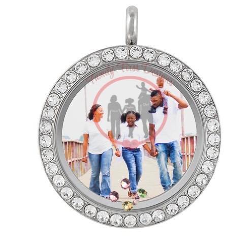 Photo Floating Glass Locket With Crystals - Family First Designs LLC