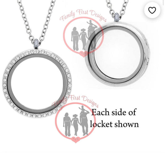 Photo Floating Glass Locket With Crystals - Family First Designs LLC