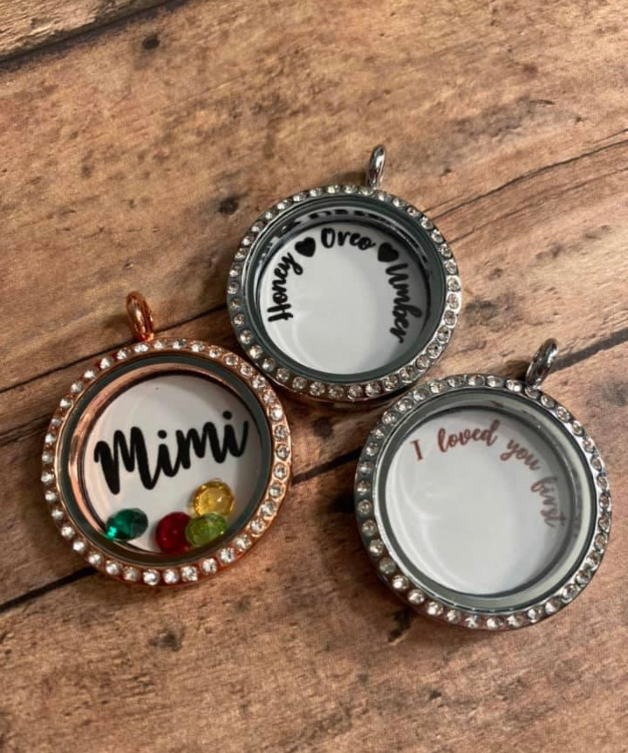 Photo Floating Glass Locket With Crystals